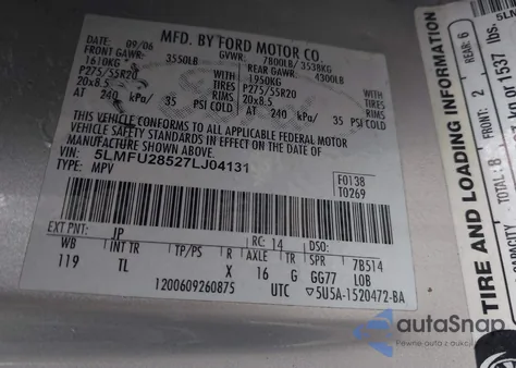 2007 Lincoln Navigator Ultimate z USA, uszkodzony, nr VIN 5LMFU28527LJ04131